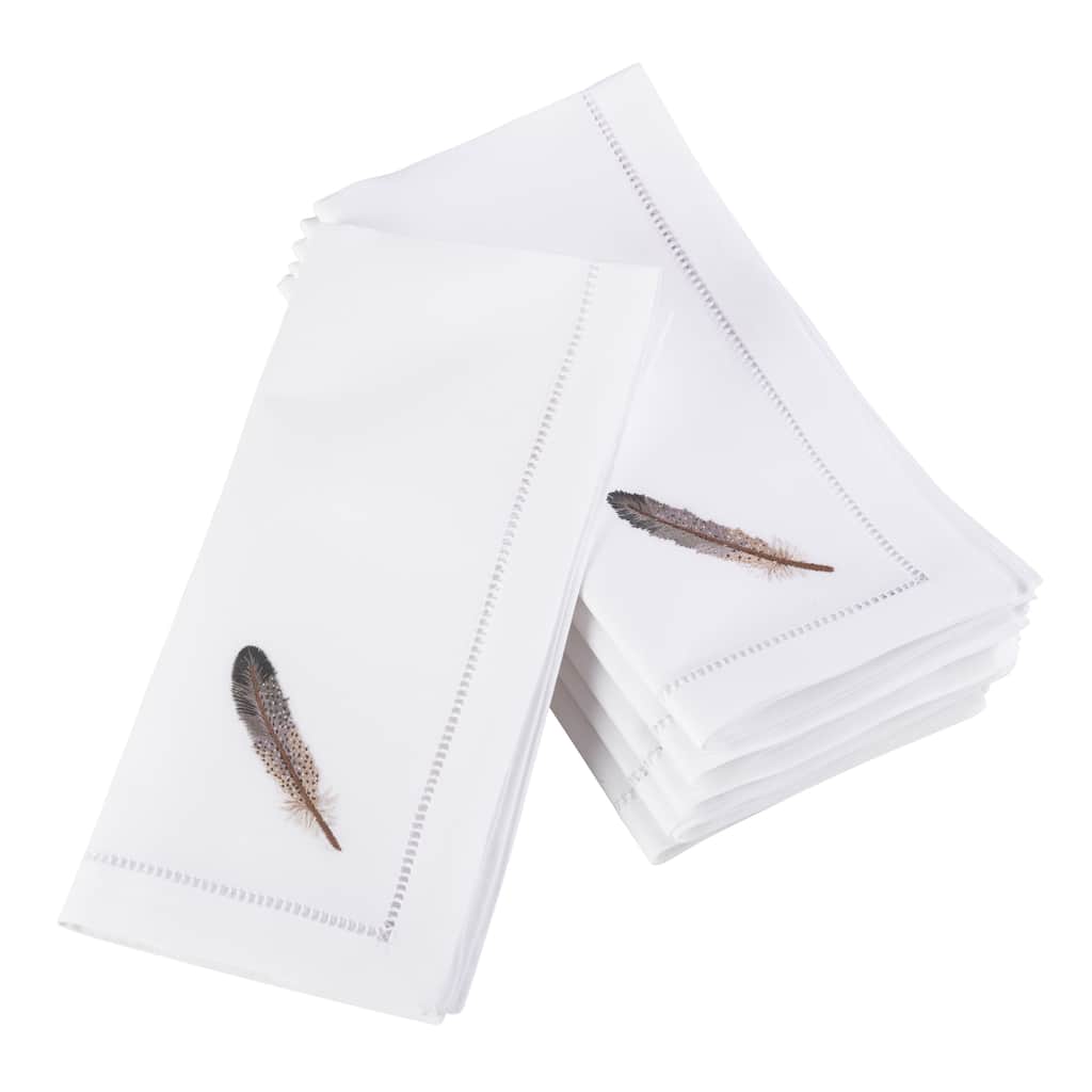 Embroidered Gray Feather Hemstitched Cotton Napkin (Set of 6)