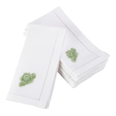 Embroidered Cabbage Hemstitched Cotton Napkin (Set of 6)