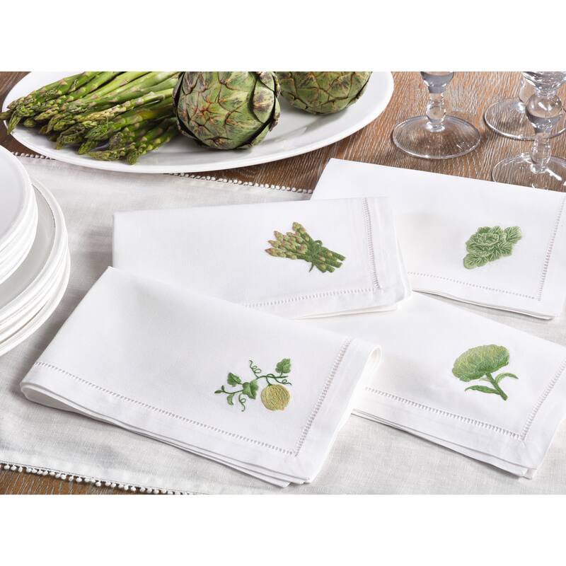 Embroidered Cabbage Hemstitched Cotton Napkin (Set of 6)