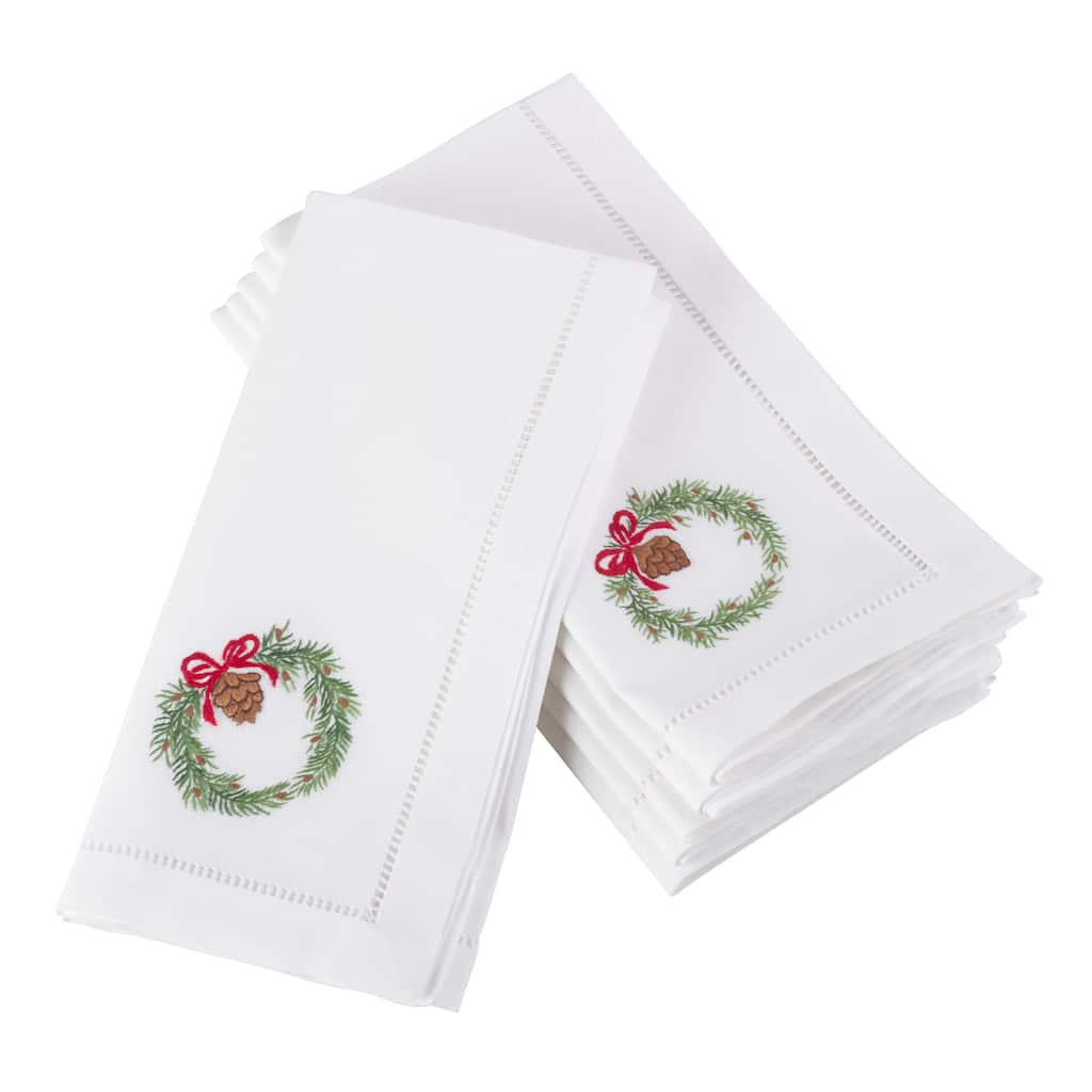 Wreath Embroidered and Hemstitched Cotton Napkin (Set of 6)