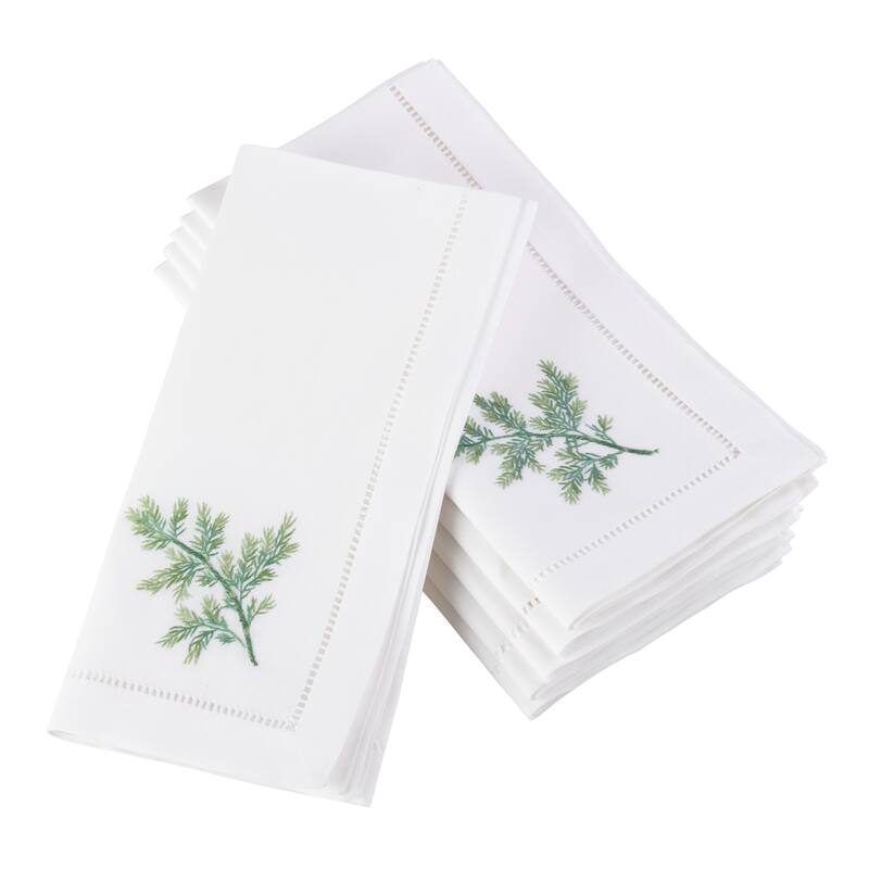 Dill Embroidered and Hemstitched Cotton Napkin (Set of 6)