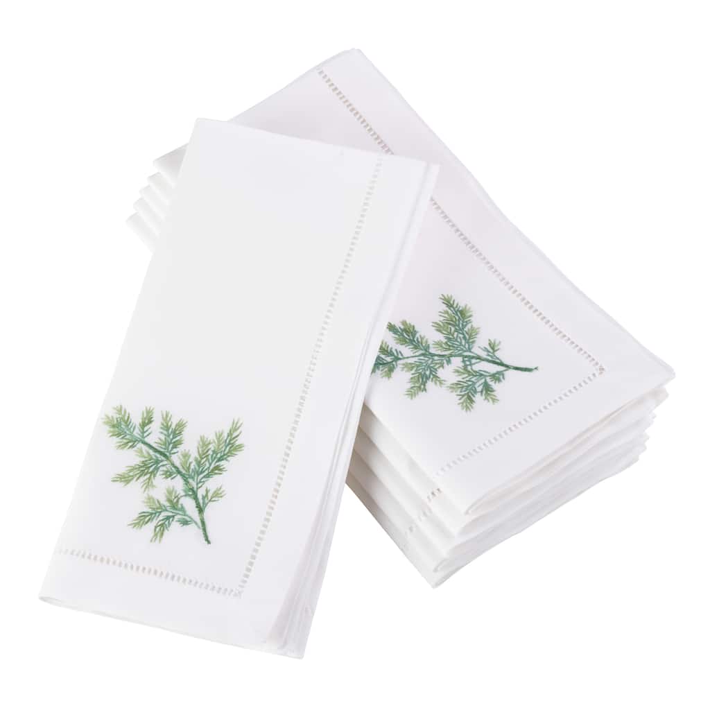 Dill Embroidered and Hemstitched Cotton Napkin (Set of 6)