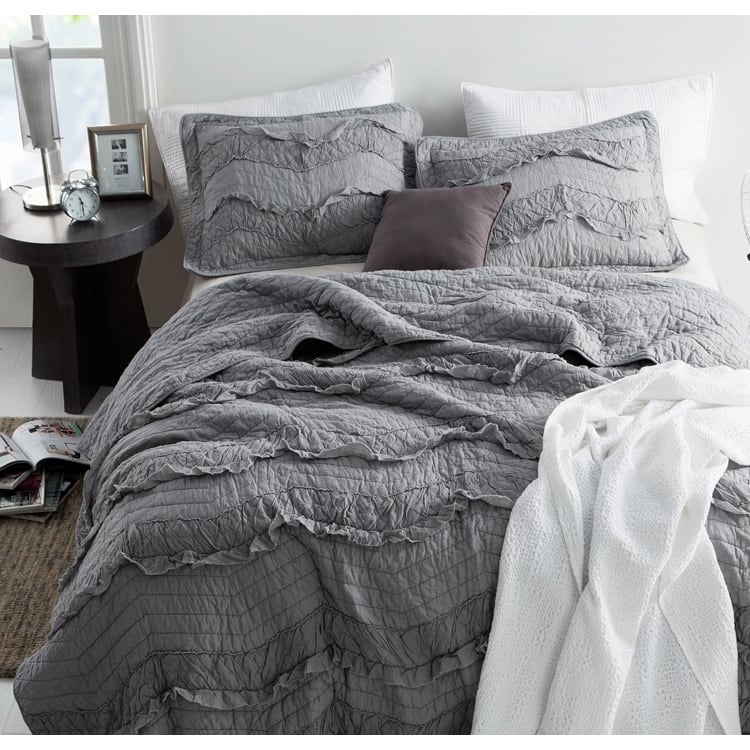 BYB Relaxin' Single Tone Alloy Grey Chevron Ruffles Quilt Set