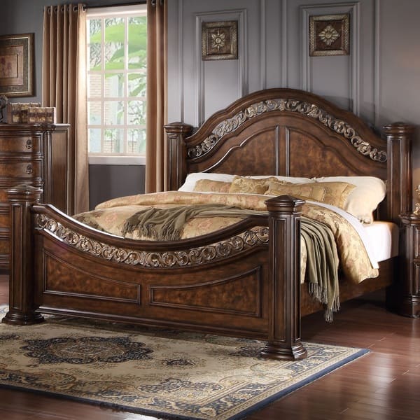 Boulogne Brown Cherry Finish Wood King Size Bed