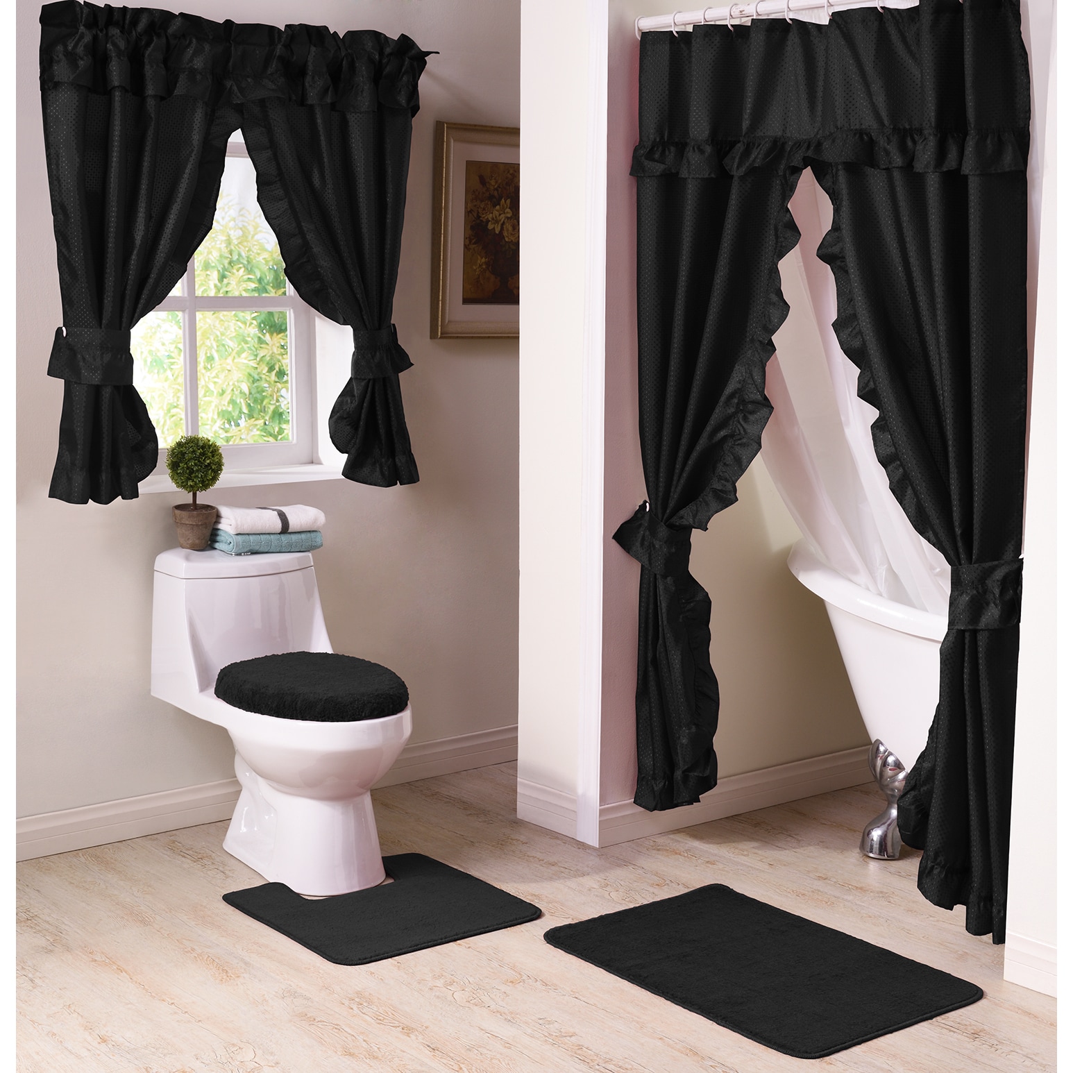 US Waterfall Bathroom Decor Shower Curtain+Non-Slip Carpet Set Toilet Cove 