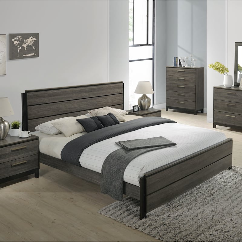 Roundhill Furniture Ioana 187 Antique Grey Finish Wood King Size Bed