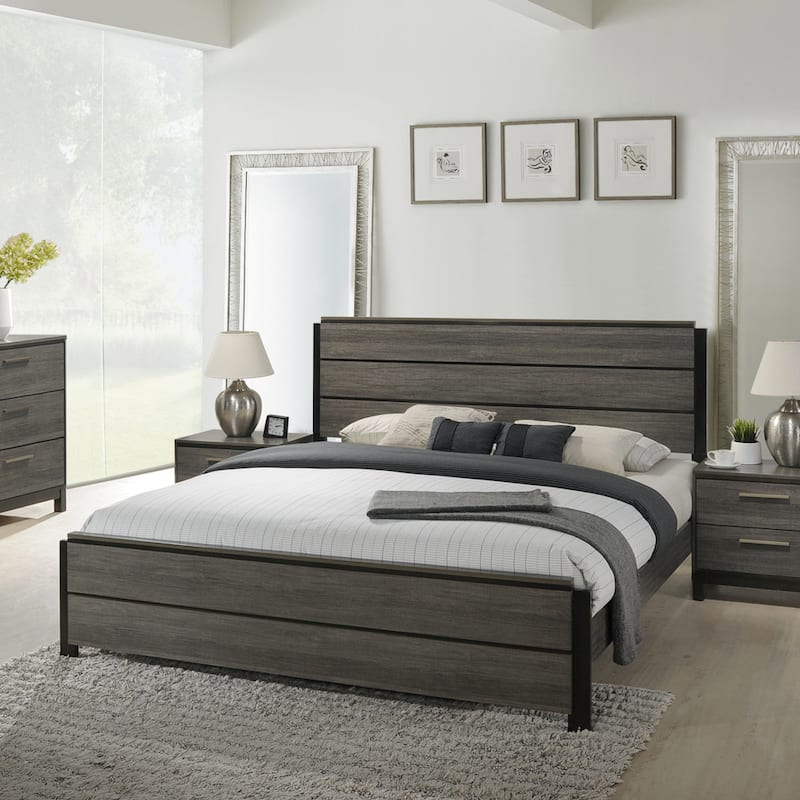 Roundhill Furniture Ioana 187 Antique Grey Finish Wood King Size Bed
