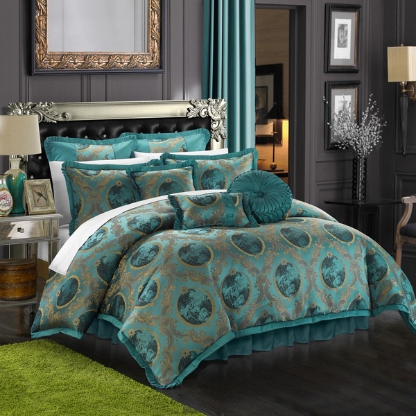 Chic Home 13-piece Angelica Jacquard Teal Luxury Comforter Set