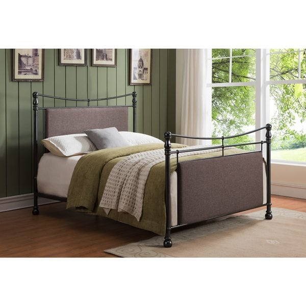 Pewter Upholstered Metal Bed