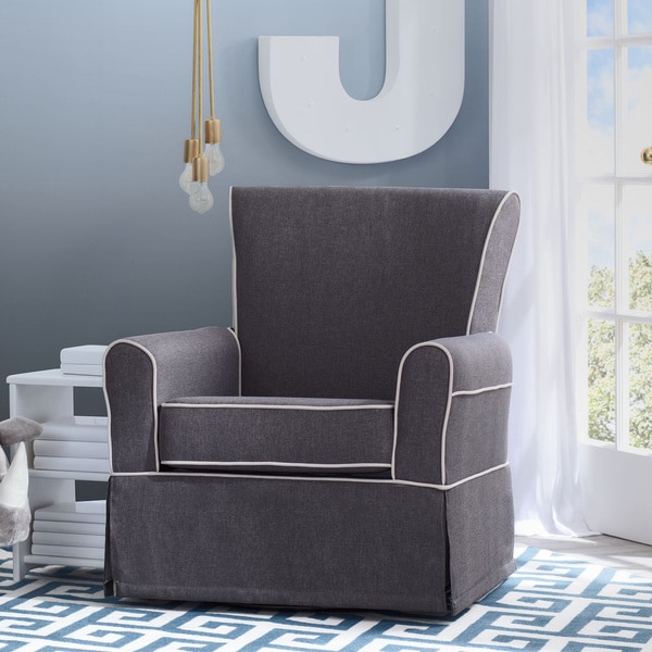 Delta Children Epic Upholstered Glider, Charcoal with Flax Welt