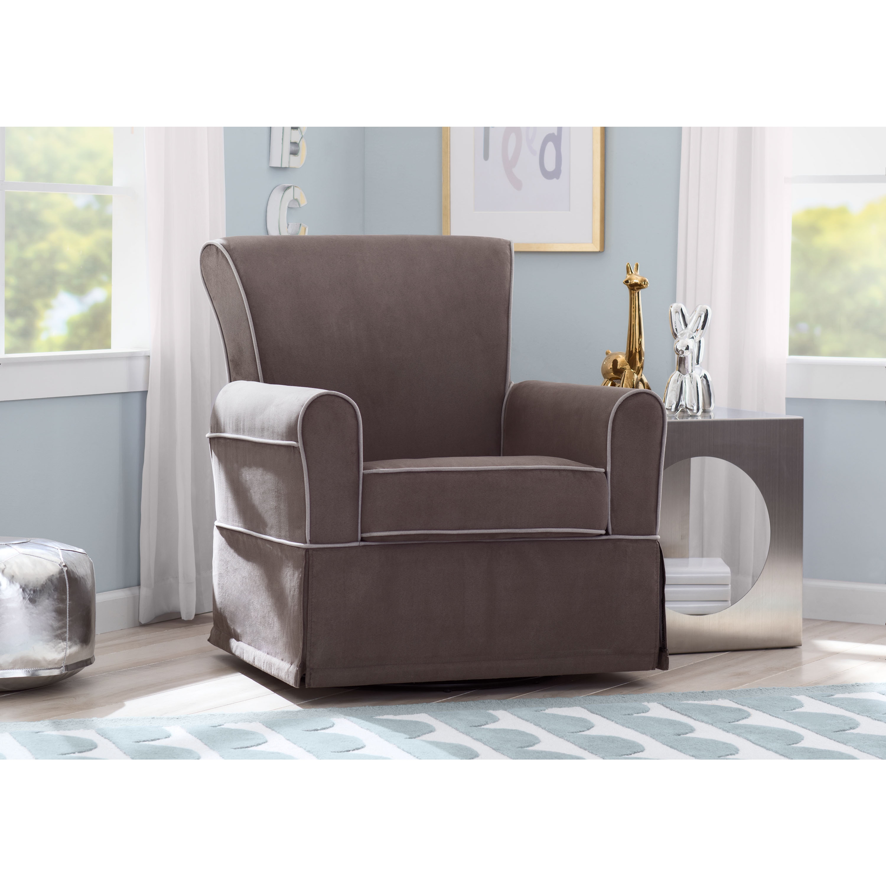 delta children benbridge nursery glider swivel rocker chair graphite with  dove grey welt