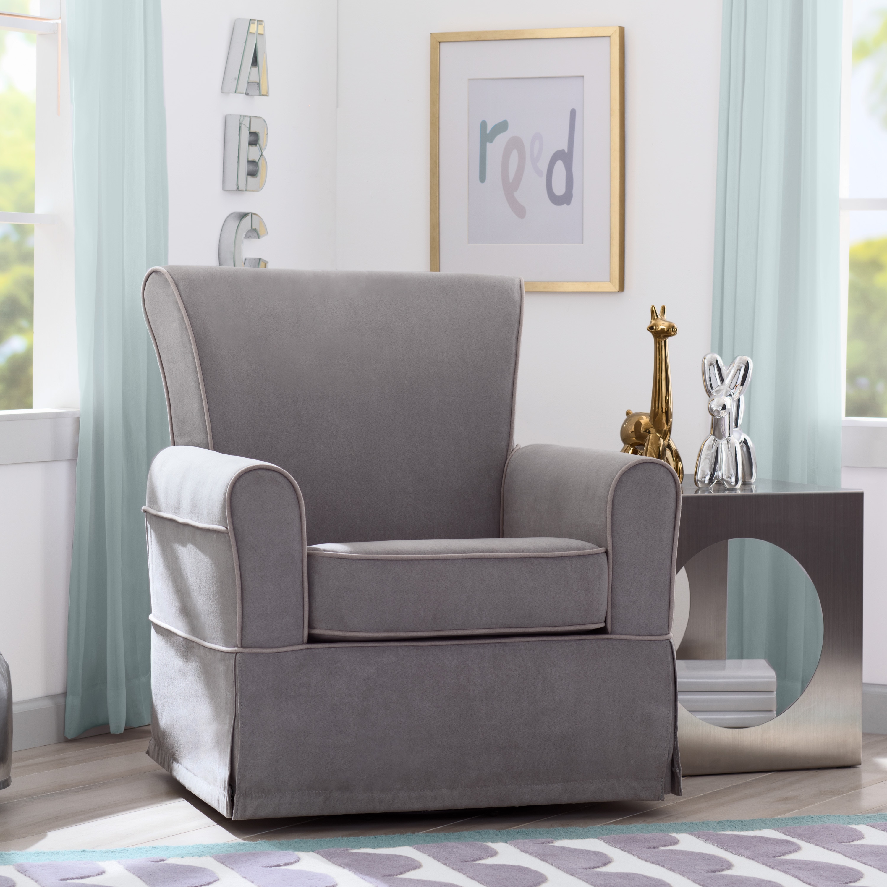 Delta Children Benbridge Nursery Glider Swivel Rocker Chair, Dove Grey with Soft Grey Welt