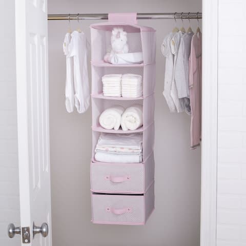 Delta Children 6 Shelf Storage with 2 Drawers, Pink Polka Dots
