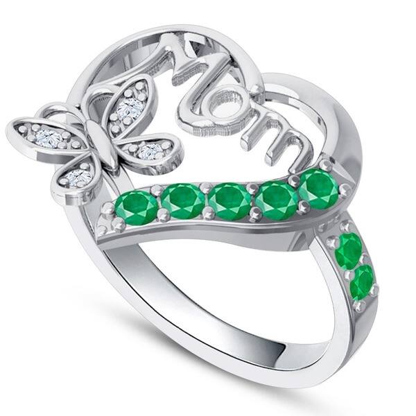Shop Emerald Diamond Sterling Silver Round Promise Ring By Orchid Jewelry Overstock 15029099