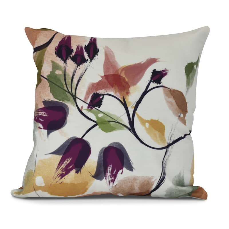 Windy Bloom Floral Print Pillow - 16" x 16" - Red