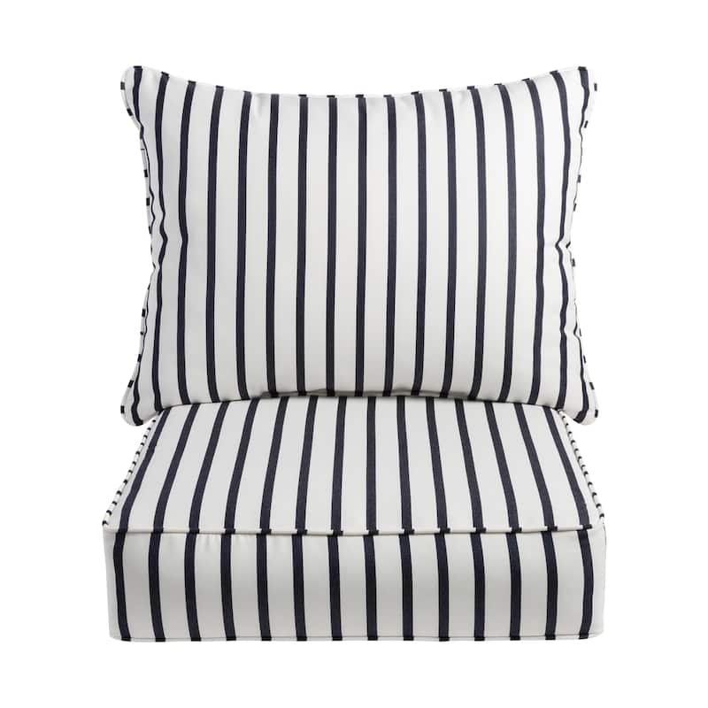 Mabley Sunbrella Lido Indigo Indoor/ Outdoor Chair Corded Cushion and Pillow Set