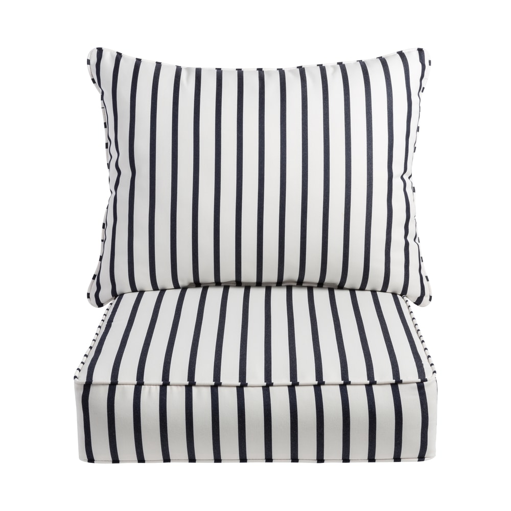 Mabley Sunbrella Lido Indigo Indoor/ Outdoor Chair Corded Cushion and Pillow Set