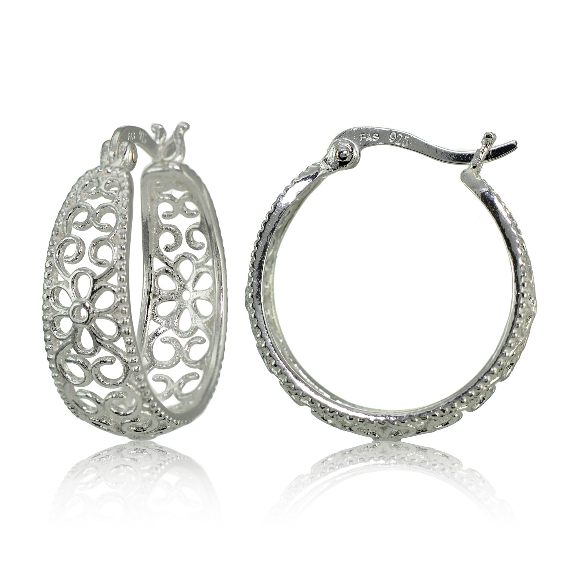 925 Sterling Silver Polished /& Textured Flower Hoop Earrings