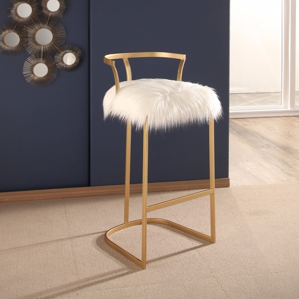 Abbyson Zoe White Faux Fur 30-in Bar Stool