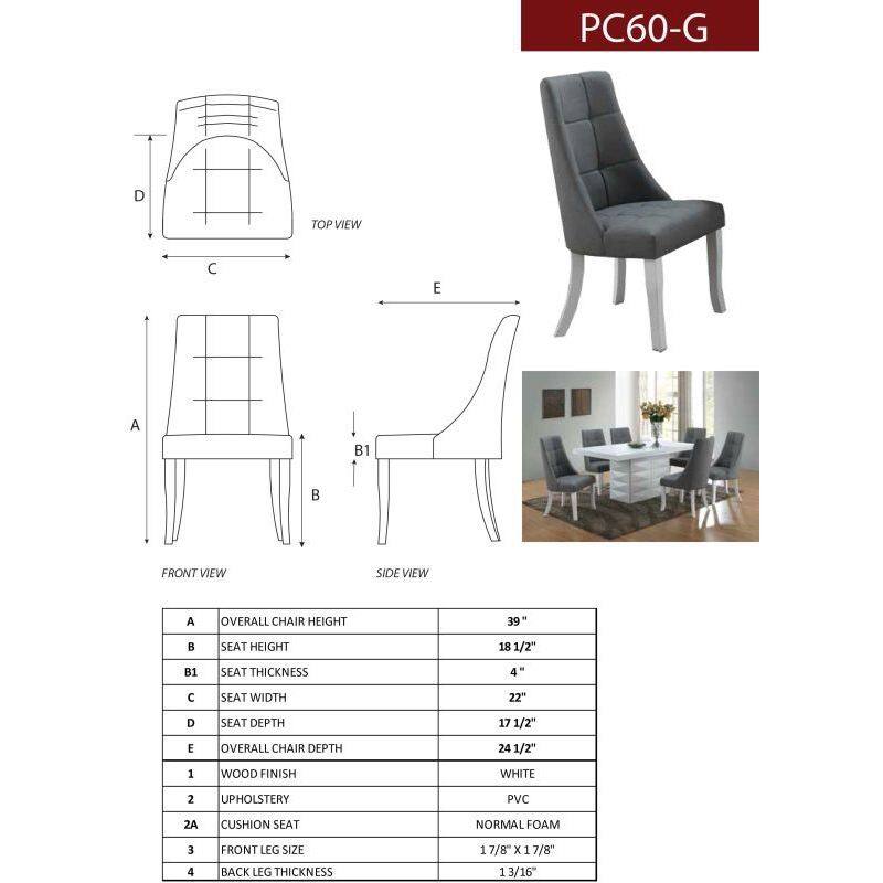 Grey Vinyl Kitchen Dinette Dining Chairs (Set of 2)