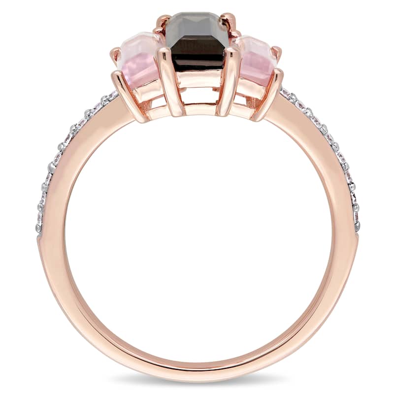 Miadora Signature Collection 14k Rose Gold Baguette-Cut Smokey Quartz Rose Quartz and 1/7ct TDW Diam - Brown