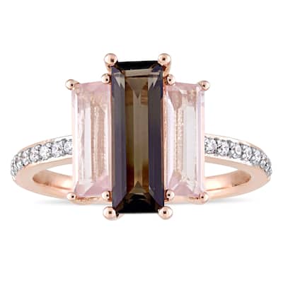 Miadora Signature Collection 14k Rose Gold Baguette-Cut Smokey Quartz Rose Quartz and 1/7ct TDW Diam - Brown