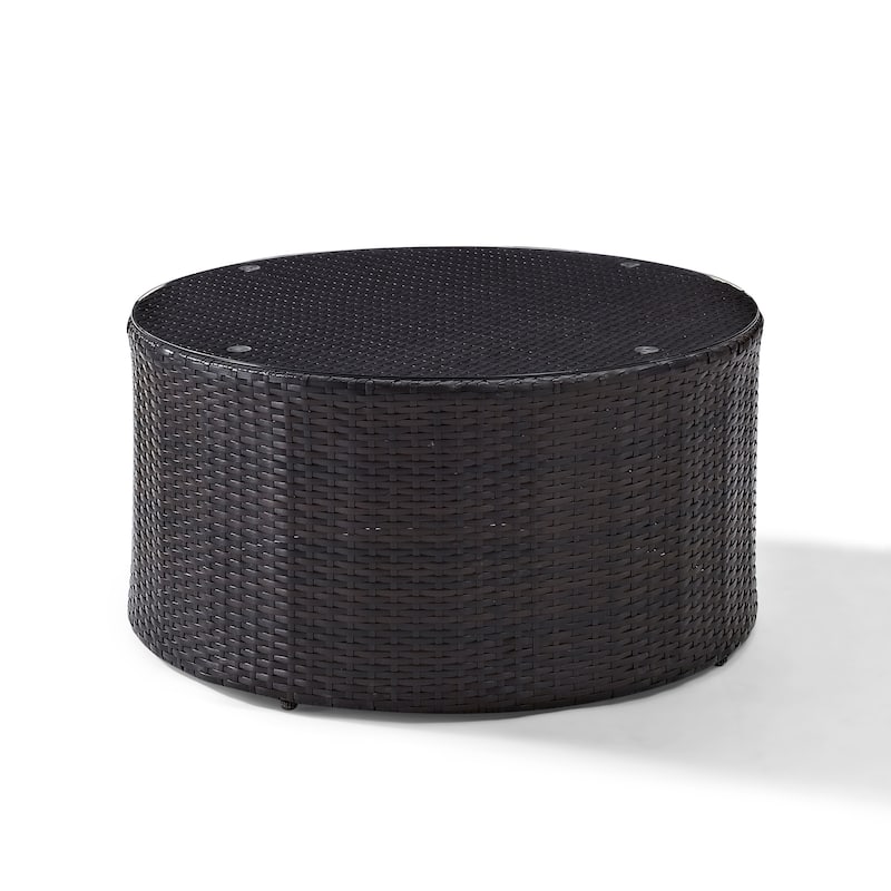 Crosley Catalina Outdoor Brown Wicker Glass Top Round Coffee Table