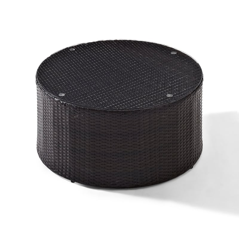 Crosley Catalina Outdoor Brown Wicker Glass Top Round Coffee Table