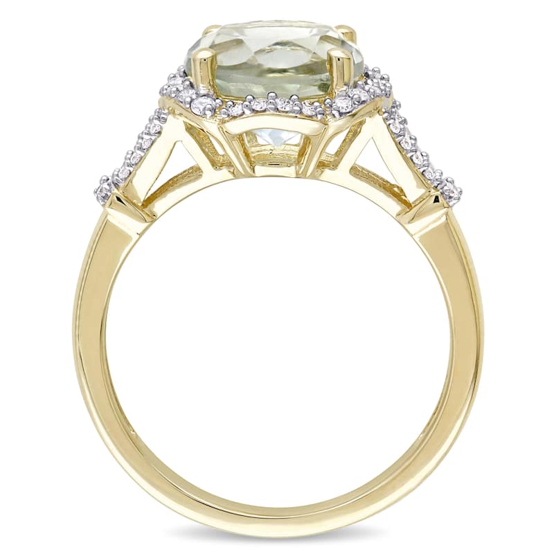 Miadora Signature Collection 14k Yellow Gold Green Amethyst and 1/5ct TDW Diamond Halo Floral Ring (
