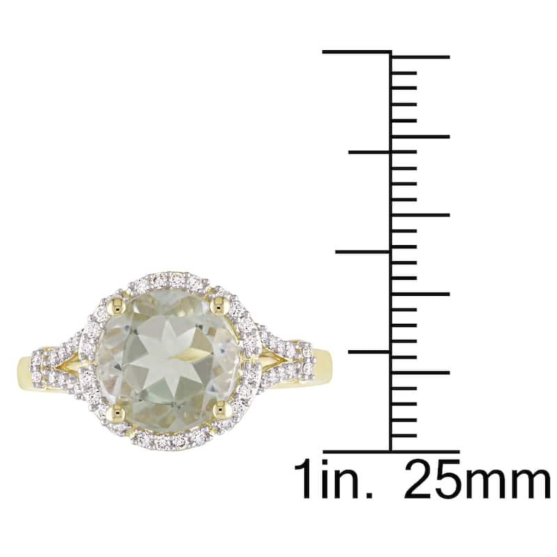 Miadora Signature Collection 14k Yellow Gold Green Amethyst and 1/5ct TDW Diamond Halo Floral Ring (