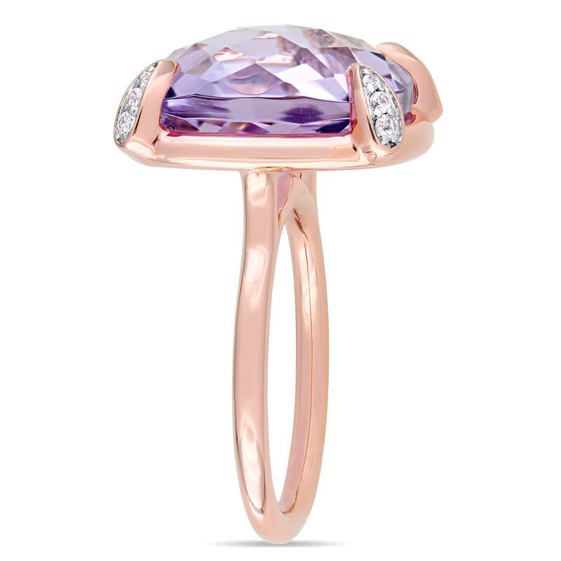 Miadora Signature Collection 14k Rose Gold Cushion-cut Double Checkerboard Rose de France White Sapphire Cocktail Ring - Purple