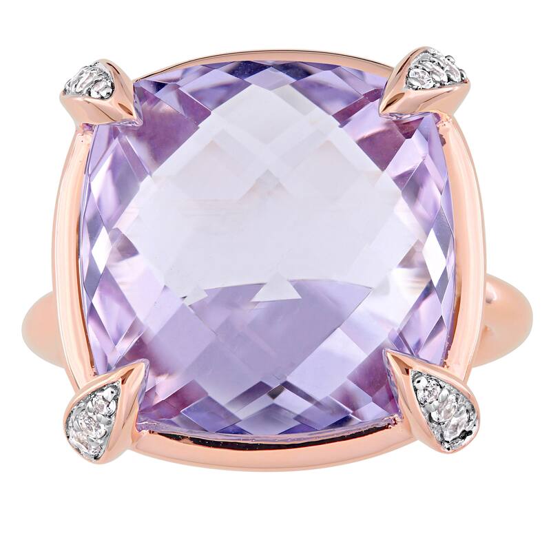 Miadora Signature Collection 14k Rose Gold Cushion-cut Double Checkerboard Rose de France White Sapphire Cocktail Ring - Purple