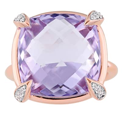 Miadora Signature Collection 14k Rose Gold Cushion-cut Double Checkerboard Rose de France White Sapphire Cocktail Ring - Purple