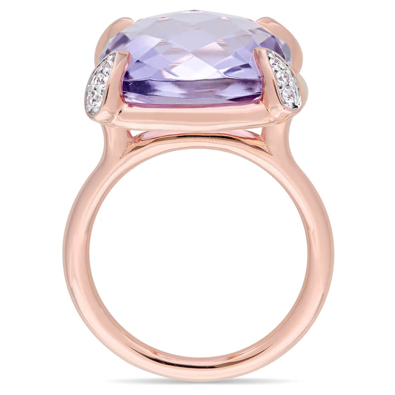 Miadora Signature Collection 14k Rose Gold Cushion-cut Double Checkerboard Rose de France White Sapphire Cocktail Ring - Purple