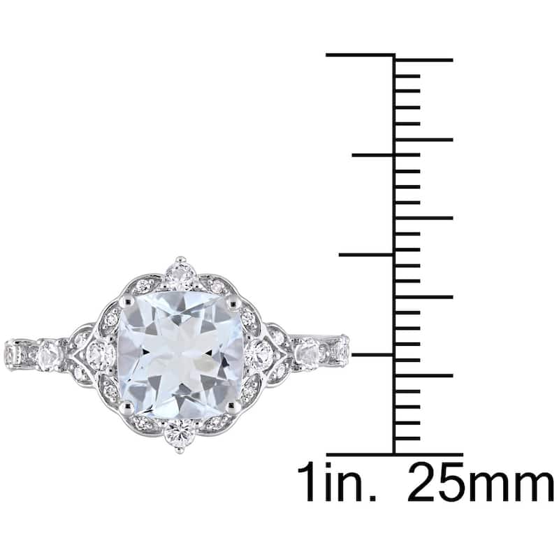 Miadora Vintage Aquamarine White Sapphire and Diamond Ring in 14k White Gold