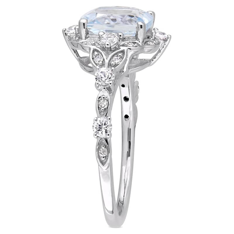 Miadora Vintage Aquamarine White Sapphire and Diamond Ring in 14k White Gold