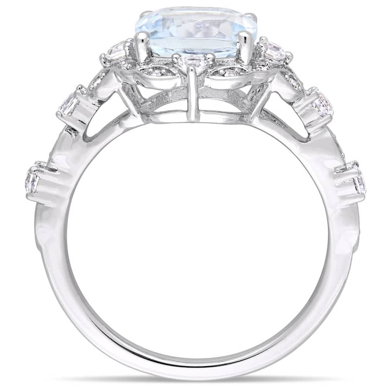 Miadora Vintage Aquamarine White Sapphire and Diamond Ring in 14k White Gold