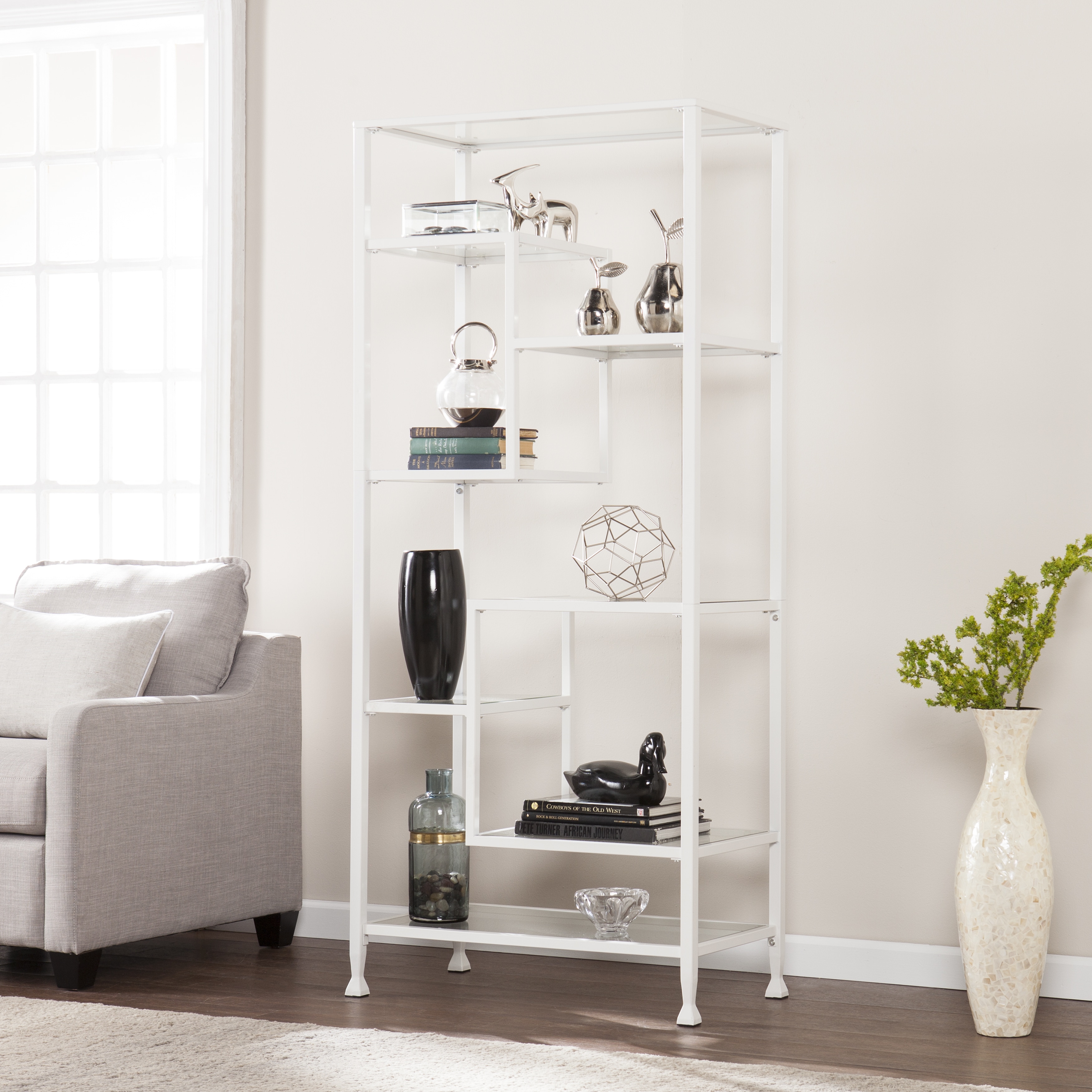 Shop Jensen Metal Glass Asymmetrical Etagere Bookcase White
