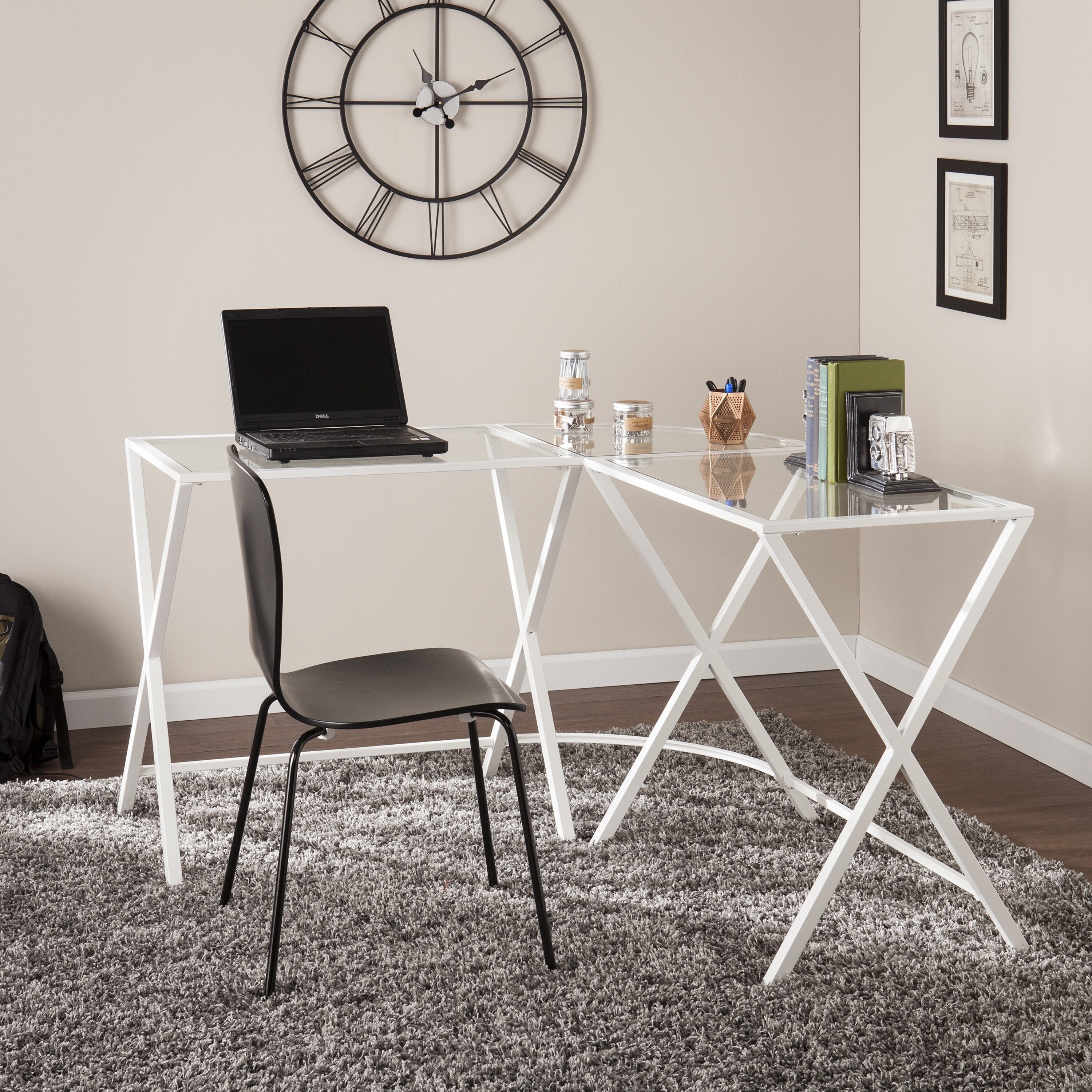 Shop Alston Metal Glass L Shape Corner Desk White Overstock