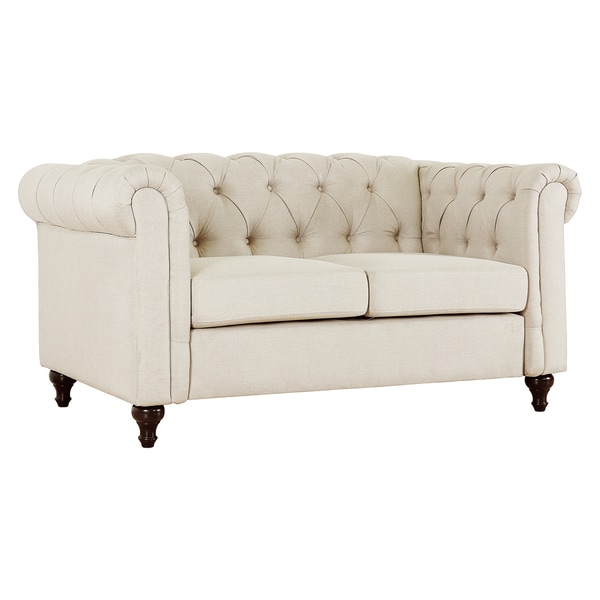 Gracewood Hollow Alloula Linen Fabric Tufted Loveseat with Wood Legs