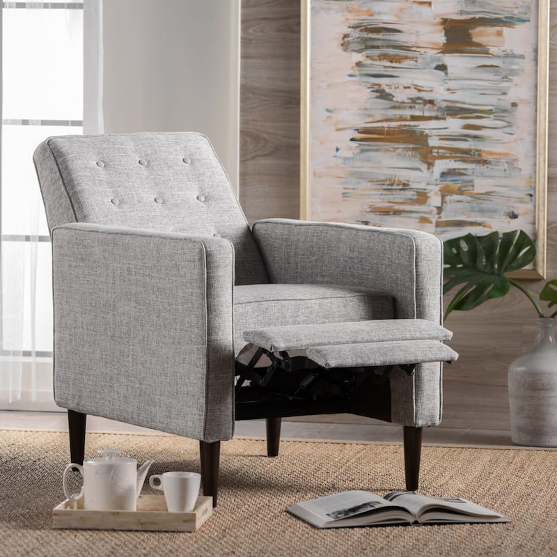 Mervynn Mid-Century Modern Button Tufted Fabric Recliner by Christopher Knight Home - Light Gray Tweed