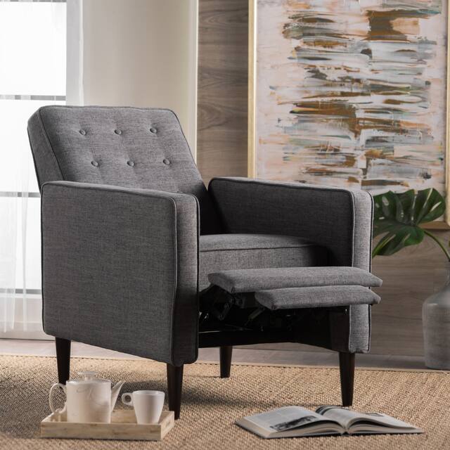 Mervynn Mid-Century Modern Button Tufted Fabric Recliner by Christopher Knight Home - Gray