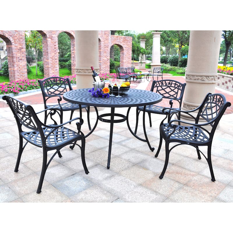 Crosley Sedona 46" Five Piece Cast Aluminum Outdoor Dining Set with Arm Chairs in Black Finish