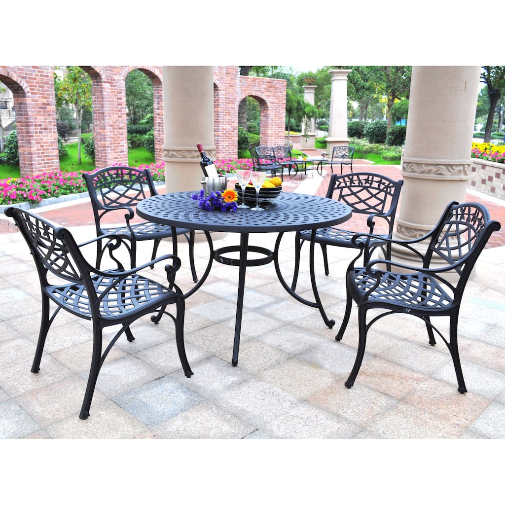 Crosley Sedona 46" Five Piece Cast Aluminum Outdoor Dining Set with Arm Chairs in Black Finish