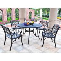 Sedona 46" Five Piece Cast Aluminum Outdoor Dining Set with Arm Chairs in Black Finish