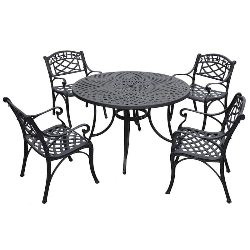 Crosley Sedona 46" Five Piece Cast Aluminum Outdoor Dining Set with Arm Chairs in Black Finish - N/A