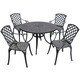 Sedona 46" Five Piece Cast Aluminum Outdoor Dining Set in Black - Thumbnail 1