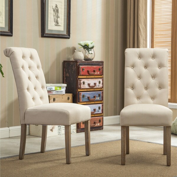 Habit Solid Wood Tufted Parsons Dining Chair in Grey (Set of 2) (As Is