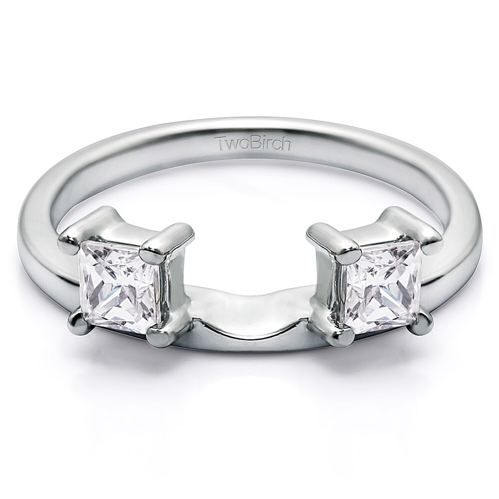 RUDRAFASHION 18k White Gold Plated Solitaire Enhancer Simulated Diamonds Antique Filigree Engagement Ring Guard Wrap for Women