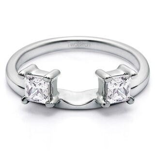 14k white gold three stone princess cut ring wrap enhancer with diamonds g hsi2 - Wedding Ring Jackets 14k white gold three stone princess cut ring wrap enhancer with diamonds g hsi2 - Wedding Ring Jackets